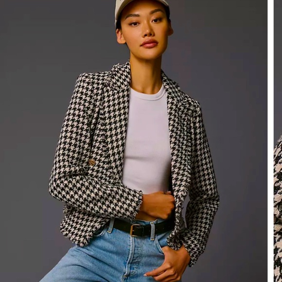 dolan Jackets & Blazers - Anthropologie Dolan NWT Tweed Coco Blazer Jacket Women’s Houndstooth Sz XL gift